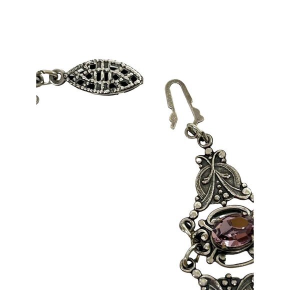 Sadie Green Vtg Bracelet Silver Tone Faux Amethyst Floral Filigree Panels Beads - Picture 10 of 16